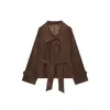 Roupas Femininas Europeias e Americanas Transfronteiriças AliExpress Venda Quente Moda Casual Gola Lapela Textura do Tecido Cinto Afunilamento na Cintura Jaqueta Curta