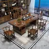 Mesa de Chá de Madeira Maciça de Placa Grande e Combinação de Cadeiras Novo Estilo Chinês Uma Mesa e Cinco Cadeiras Sala de Estar Mesa de Chá Doméstica Escritório Mesa de Café Kung Fu