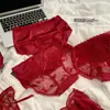 2026 Año Nuevo Chino Rojo Boda Sexy Panties de Satén y Encaje para Mujer 10A Algodón Antibacteriano Entrepierna Extendida Cintura Media