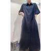 Mx8547 Color Sólido Lino Moda Elegante Versátil Vestido de Manga Corta 2024 Nuevo Cárdigan Casual Artístico Ropa de Mujer
