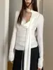 Camiseta Dorothy de Corea del Sur con cuello halter, manga larga y diseño de tirantes, corte entallado de alta gama para mujer