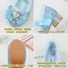 Invierno Nuevo Estilo Zapatos Azules de Princesa Elsa para Niñas con Lazo Zapatos de Cristal y Zapatos de Terciopelo de Una Sola Pieza Tacones Altos para Niños Venta al por Mayor
