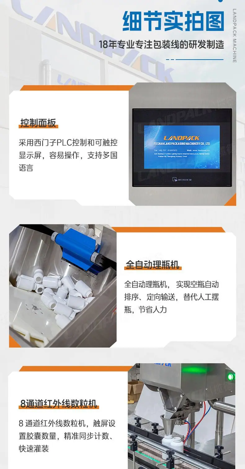 胶囊灌装线(自动理瓶机+8通道数粒机+金检机+重检机+投包机