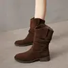 Botines Western de Cowboy Melard para Mujer, Tacón Grueso Punta Redonda Botines Cortos, Moda Nueva Otoño/Invierno 2026 Botas Apiladas Plisadas