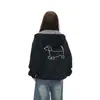 Nueva Colección Otoño/Invierno 2026: Sudadera con capucha y cremallera, estilo universitario americano, de corte relajado, con parche bordado de patrón de perro y cuadros