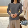 Camiseta de manga larga para mujer, cuello redondo, hombros normales, entallada en la cintura, forro polar, nueva camiseta básica ajustada Otoño e Invierno 2026