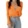 2024 Nueva Camisa de Punto Fina de Manga Larga con Cuello en V, Versátil, Protección Solar, Diseño de Corte para Mamá Sexy, Top para Mujer