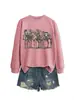 Amazon eBay Site Independente Retrô Desgastado Casual Feminino Três Cavalos de Cores Diferentes Outono Inverno Novo Moletom