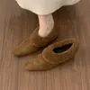 Sapatos Mary Jane que Aumentam a Altura, Estilo Retro de Camurça para o Dia a Dia, Sapatilhas de Algodão com Corte Profundo para Mulheres, Sapatos Franceses de Veludo com Pelo Quente para Mulheres