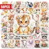 50 Hojas Acuarela Lindo Adorno Pequeños Animales Pegatinas Kawaii Mascotas Flores Pegatinas para Diario Transfronterizo Impermeables Adhesivas Pegatinas Venta al por Mayor