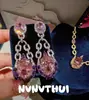 Joyería Dopamina Diamante Rosa de Gran Quilate Gota de Agua Collar con Relieve, Conjunto de Pendientes de Cadena de Piedras Preciosas Rosas de Lujo de Alta Gama