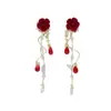 Pendientes de Borla Rosa de Lujo Ligero Estilo Palacio, Diseño de Borla Larga, Temperamento Versátil y Único, Pendientes para Mujer
