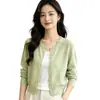 Cárdigan de punto liso estilo coreano minimalista con pequeños botones dorados, cuello redondo, nuevo diseño de principios de otoño, top moderno y único