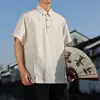 2026 Verano Nuevo Estilo Chino Camiseta para Hombre Tencel Lyocell Color Sólido Talla Grande Moderna Holgada Casual Top