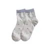 Meias com Estampa Floral Femininas de Verão Finas Meia-Calça Média Estilo Coreano Doce Sem Costura Estilo Ballet Meias de Algodão Malha Respirável Meias Femininas