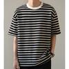 Camiseta de manga curta listrada em preto e branco masculina madura e estável cleanfit blockbuster marca de moda retro americana 5-meia manga verão