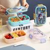 Fiambrera de plástico compartimentada sellada para niños y estudiantes con cuchara, tenedor, bento, fiambrera para oficinistas, microondas, recipiente hermético transfronterizo