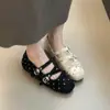 Outono de 2026 Estilo Fada Doce Laço Aumento de Altura Sapatilhas de Ballet Sapato Mary Jane com Tiras Cruzadas de Bolinhas