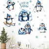 Pegatinas de Pared de Pingüino de Invierno Dibujos Animados Pingüino Pequeño Esquí Autoadhesivas Pintura Ventana Pegatinas de Decoración de Pared con Temática Invernal