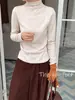 Camiseta de Invierno para Mujer con Cuello Alto Fruncido, Manga Larga Cálida, Efecto Adelgazante, Color Sólido, Versátil, Cuello Medio