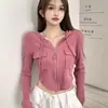 Chaqueta Cardigan Corta con Capucha 2026 para Mujer, Otoño e Invierno, Estilo Dulce y Picante Puro, Diseño Petite, Camiseta Única con Cremallera