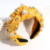 Faixa de Cabelo Cruzada Novo Estilo Cor Sólida Xadrez Strass Pérola Amarrada Versátil Aba Larga Estilo Chanel Comércio Exterior Acessório de Cabelo para o Topo do Crânio