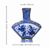 Jarrón Cuadrado Azul y Blanco Pintado en Oro Estilo Antiguo con Motivos de Paisaje y Figuras, Jarrón de Cerámica para Decoración del Hogar, Jarrón de Arte en Stock