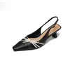 Sandalias Marrones Super Hermosas de Punta Cerrada y Sin Tira Trasera, Modelo Nuevo 26, Estilo Elegante de Socialité con Moño, Tacón de Piel de 5cm, Boca Baja, Zapatos para Todas las Estaciones