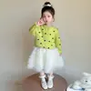 Conjunto de Suéter de Bolinhas e Saia de Bolo para Meninas, Novo Estilo Primavera e Outono 2026, Conjunto de Duas Peças Moda Coreana para Meninas Pequenas