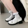 2026 Nuevo Estilo Tacón Grueso Que Aumenta la Altura Punta Redonda Suave Simple Versátil Boca Baja Zapatos de Salón para Primavera y Otoño, Adecuados para Combinar con Faldas, Zapatos Mary Jane para Mujer