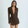 Amazon Transfronteiriça Moda Feminina 2026 Outono Nova Moda Cor Sólida Decote V Manga Longa Botão Sexy Vestido Blazer