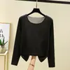 Nueva camiseta de manga larga de forro polar de doble cara para otoño e invierno para mujer, con capa interior térmica, jersey cálido de cuello redondo como prenda base, top térmico