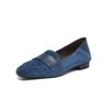 Mocasines de Piel de Cabra Azul Mate de Moda para Mujer Nuevos Cómodos Tacón Grueso de 2 cm Zapatos de Cuero Genuino para Mujer Zapatos Beanie