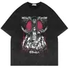 Talla Europea Transfronteriza Camiseta de Manga Corta Lavada Estilo Vintage de Dibujos Animados Anime para Hombre Camiseta Corta Estilo Oscuro High Street Europeo y Americano para Hombre