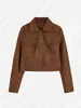 Chaqueta de Cuero para Motocicleta Wish para Mujer Primavera y Otoño Chaqueta con Cuello Alto para Mujer Delgada Casual Retro Americano Delgada Pequeña Ropa Exterior