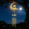 Lâmpada Sino de Vento de Beija-flor Flor e Lua movida a energia solar, pingente oco de arte em ferro, luz ambiente, lâmpada decorativa à prova d'água para jardim externo