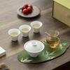 Conjunto de Chá Kung Fu Cerâmico com Esmalte Verde Sombra, Conjunto Completo de Gaiwan e Xícaras de Chá de Porcelana Celadon em Caixa de Presente, Conjunto de Chá para Negócios, Presente de Lembrança