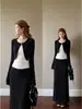 Falda midi negra traje de falda de otoño para mujer atuendo intelectual ligeramente maduro un conjunto completo estilo coreano falda larga intelectual Berkeley