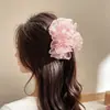 Popular pinza para el pelo de tela esponjosa con encaje de estrellas y lazo de gasa de burbujas, pinza de garra extragrande para recogidos en la parte posterior de la cabeza