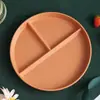 Plato de Cena para Estudiantes de Paja de Trigo de 23 cm Plato de Cena Dividido Plato Dosificador de Desayuno Dividido Plato de Cena Doméstico de Tres Compartimentos para Adultos y Niños
