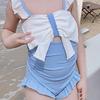 Traje de baño de una pieza azul y blanco con lazo para niñas, Traje de baño lindo de princesa con volantes para niños, Traje de baño para bebé para aguas termales