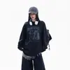 Camiseta de manga larga de algodón puro estilo retro americano 2026, lavada, con efecto desgastado y estampado de gato, para hombre y mujer, holgada y única, top casual
