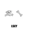 Aretes Hueso de Cachorro Originales Plata de Ley S925 Personalizados Dibujos Animados Lindos Asimétricos Joyería de Plata de Nicho Venta al Por Mayor
