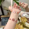 Pulsera tejida hecha a mano estilo chino original para DIY con cristal rosa natural, jade Hetian y ágata, con un lindo diseño de caricatura