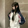 Chamarra sudadera retro francesa de bloques de color y rayas con cuello alto, cárdigan nuevo de primavera y otoño, chaqueta unisex, moderna y rejuvenecedora