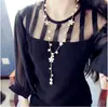 Joyería de estilo coreano, cadena de suéter con borlas de flores pequeñas de cinco pétalos y flores de cinco hojas, accesorios de collar largo de estilo coreano, cadena de suéter para mujer C048