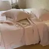 Funda de Cama Estilo Coreano Algodón Puro Juego de Tres Piezas Encaje Abullonado Suave Engrosada Toda de Algodón Sábana de Cama Cuatro Estaciones Cubierta de Tatami Kang Antideslizante