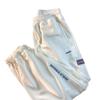 Calça de moletom masculina de inverno, calça cropped casual reta solta da moda, estilo Hong Kong, marca da moda, forrada com fleece, versátil, bonita, calça esportiva