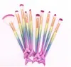 Venta Directa de Fábrica de 10 Brochas de Maquillaje de Sirena, Brochas para Sombras de Ojos, Brochas Combinadas Graduadas, Herramientas de Belleza Coloridas
