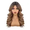 Nueva Peluca de Moda con Flequillo Ondulado Marrón Degradado Estilo Europeo y Americano Transfronterizo, Cabello Naturalmente Rizado de Longitud Media, Venta Caliente, Peluca Completa